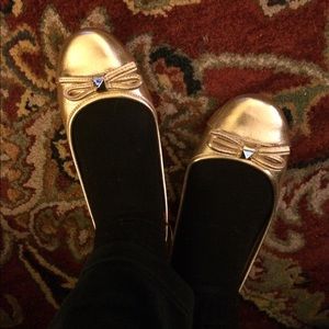 Kate Spade Metallic Gold Bow Ballet Flats Sz 9 !!!